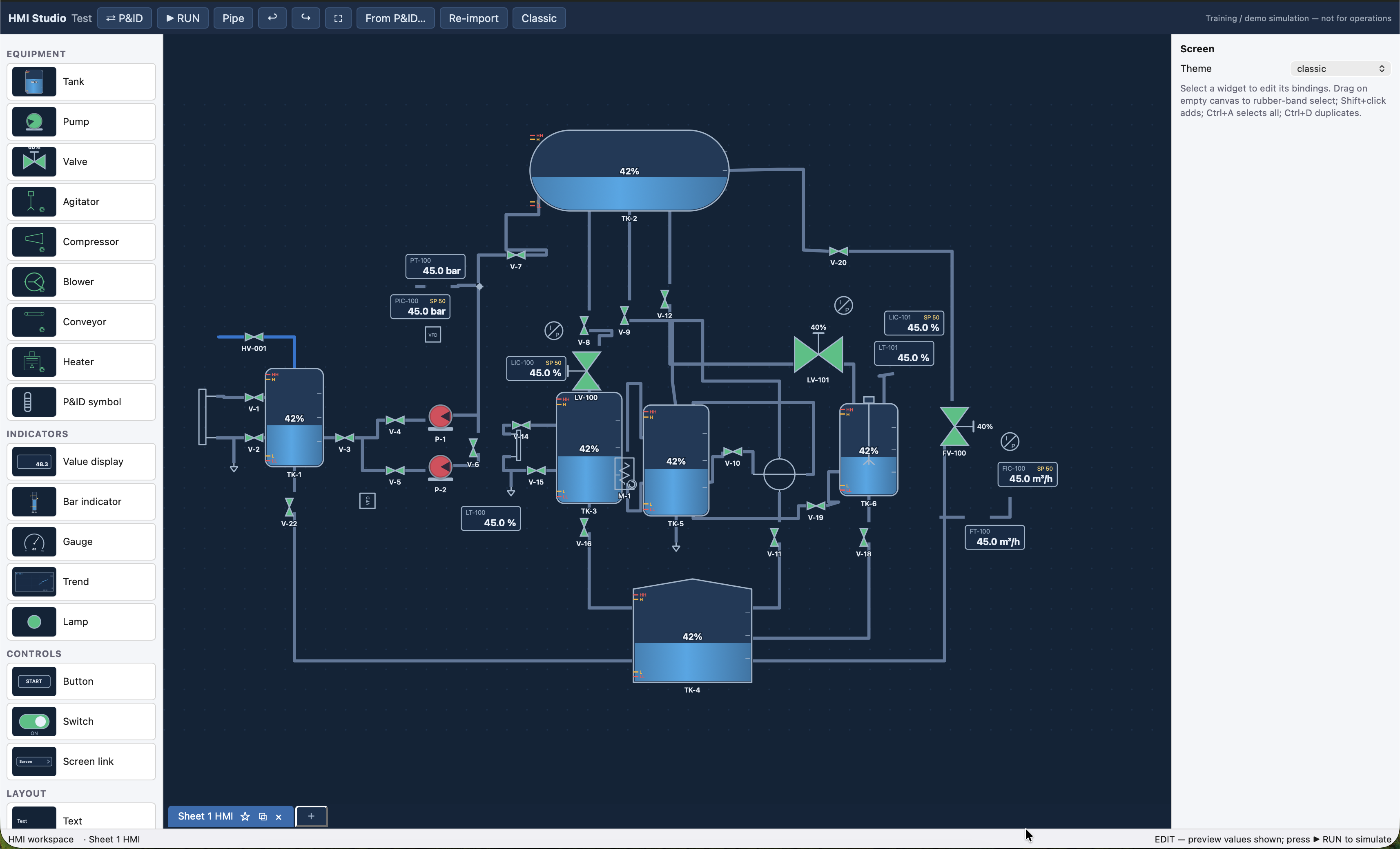 HMI Studio running the same plant